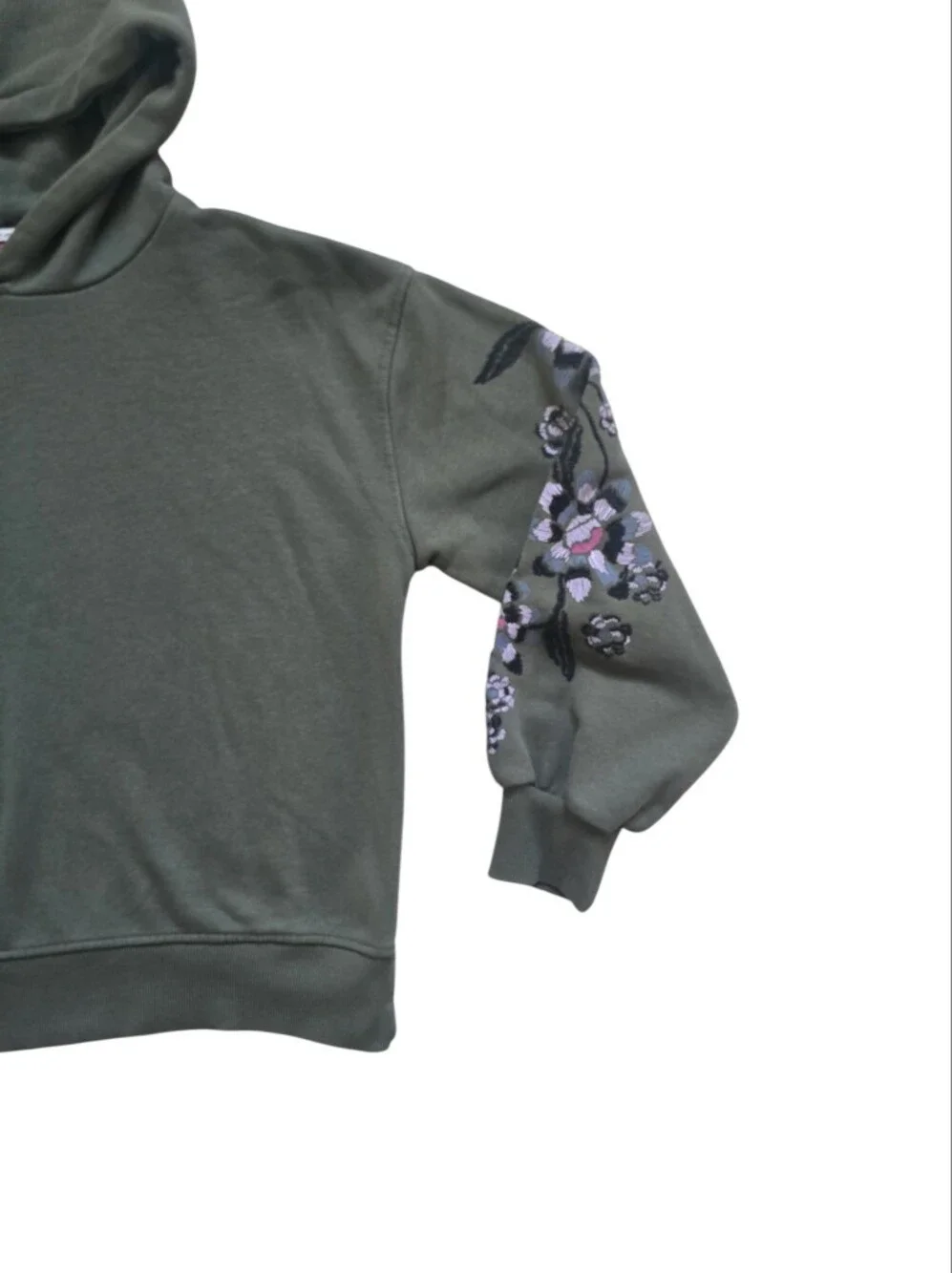 Scotch & Soda Women's Army Green Floral Embroidered Sleeve Relaxed Hoodie Size S